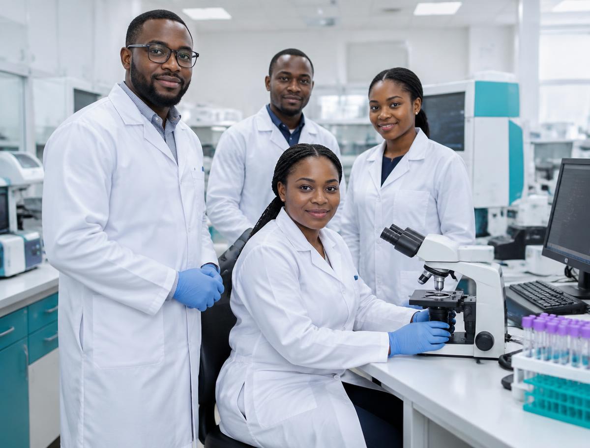 Medical laboratory team at Famoseg Diagnostics working on samples